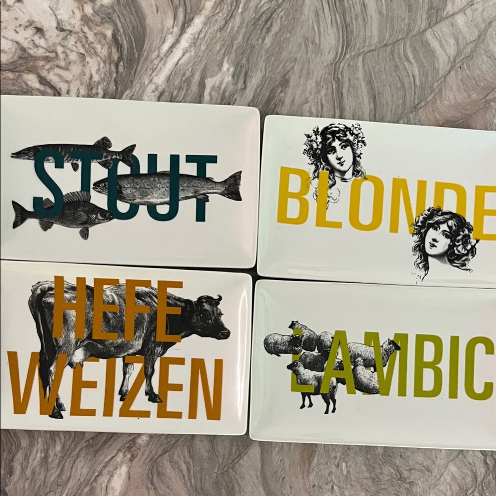 Crate&Barrel Beer-Themed Rectangular Plates Set
